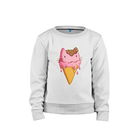 Детский свитшот хлопок с принтом Cat Ice Cream в городе Новоалтайск, 100% хлопок | круглый вырез горловины, эластичные манжеты, пояс и воротник | animal | cat | cute | ice cream | kitty | meow | друг | еда | животные | киска | кися | китти | кот | котенок | котик | котэ | кошечка | кошка | мороженое | мур | мяу | питомец