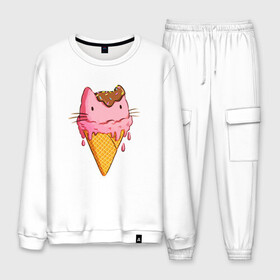 Мужской костюм хлопок с принтом Cat Ice Cream в городе Новоалтайск, 100% хлопок | на свитшоте круглая горловина, мягкая резинка по низу. Брюки заужены к низу, на них два вида карманов: два “обычных” по бокам и два объемных, с клапанами, расположенные ниже линии бедра. Брюки с мягкой трикотажной резинкой на поясе и по низу штанин. В поясе для дополнительного комфорта — широкие завязки | Тематика изображения на принте: animal | cat | cute | ice cream | kitty | meow | друг | еда | животные | киска | кися | китти | кот | котенок | котик | котэ | кошечка | кошка | мороженое | мур | мяу | питомец