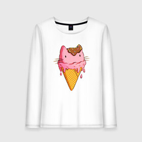 Женский лонгслив хлопок с принтом Cat Ice Cream в городе Новоалтайск, 100% хлопок |  | animal | cat | cute | ice cream | kitty | meow | друг | еда | животные | киска | кися | китти | кот | котенок | котик | котэ | кошечка | кошка | мороженое | мур | мяу | питомец