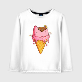 Детский лонгслив хлопок с принтом Cat Ice Cream в городе Новоалтайск, 100% хлопок | круглый вырез горловины, полуприлегающий силуэт, длина до линии бедер | animal | cat | cute | ice cream | kitty | meow | друг | еда | животные | киска | кися | китти | кот | котенок | котик | котэ | кошечка | кошка | мороженое | мур | мяу | питомец