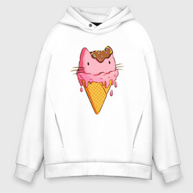 Мужское худи Oversize хлопок с принтом Cat Ice Cream в городе Новоалтайск, френч-терри — 70% хлопок, 30% полиэстер. Мягкий теплый начес внутри —100% хлопок | боковые карманы, эластичные манжеты и нижняя кромка, капюшон на магнитной кнопке | Тематика изображения на принте: animal | cat | cute | ice cream | kitty | meow | друг | еда | животные | киска | кися | китти | кот | котенок | котик | котэ | кошечка | кошка | мороженое | мур | мяу | питомец