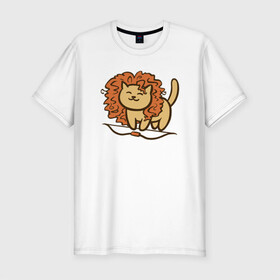 Мужская футболка хлопок Slim с принтом Cat Lion в городе Новоалтайск, 92% хлопок, 8% лайкра | приталенный силуэт, круглый вырез ворота, длина до линии бедра, короткий рукав | animal | cat | cute | kitty | lion | meow | друг | животные | киска | кися | китти | кот | котенок | котик | котэ | кошечка | кошка | лев | мур | мяу | питомец