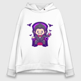 Женское худи Oversize хлопок с принтом Cute dracula  в городе Новоалтайск, френч-терри — 70% хлопок, 30% полиэстер. Мягкий теплый начес внутри —100% хлопок | боковые карманы, эластичные манжеты и нижняя кромка, капюшон на магнитной кнопке | вампир | дракула | иллюстрации | приведение | ужас | хоррор