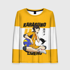 Женский лонгслив 3D с принтом Юу Нишиноя из Карасуно Haikyu!! в городе Новоалтайск, 100% полиэстер | длинные рукава, круглый вырез горловины, полуприлегающий силуэт | 4 номер | anime | haikyu | haikyuu | karasuno | manga | аниме | божественный хранитель карасуно | волейбол | волейбольный клуб | карасуно | манга | ноя сан | саеко | старшая школа | супер либеро | хаику | хаикую | юу чан