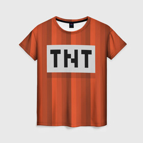 Женская футболка 3D с принтом TNT в городе Новоалтайск, 100% полиэфир ( синтетическое хлопкоподобное полотно) | прямой крой, круглый вырез горловины, длина до линии бедер | игры | красный | лето | майнкрафт | тнт