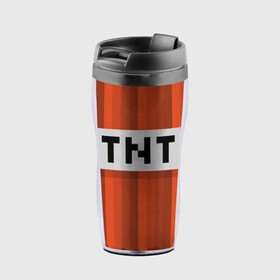 Термокружка-непроливайка с принтом TNT в городе Новоалтайск, внутренняя часть — пищевой пластик, наружная часть — прозрачный пластик, между ними — полиграфическая вставка с рисунком | объем — 350 мл, герметичная крышка | игры | красный | лето | майнкрафт | тнт