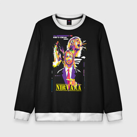 Детский свитшот 3D с принтом Kurt Cobain в городе Новоалтайск, 100% полиэстер | свободная посадка, прямой крой, мягкая тканевая резинка на рукавах и понизу свитшота | Тематика изображения на принте: alternative | kurt cobain | metall | music | nirvana | rock | альтернатива | курт кобейн | курт кобэйн | металл | музыка | нирвана | нирванна | рок