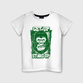Детская футболка хлопок с принтом Get Up - Stand Up в городе Новоалтайск, 100% хлопок | круглый вырез горловины, полуприлегающий силуэт, длина до линии бедер | bob marley | get up | get up stand up | gorilla | stand up | боб марли | вставай | горилла | обезьяна