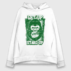 Женское худи Oversize хлопок с принтом Get Up - Stand Up в городе Новоалтайск, френч-терри — 70% хлопок, 30% полиэстер. Мягкий теплый начес внутри —100% хлопок | боковые карманы, эластичные манжеты и нижняя кромка, капюшон на магнитной кнопке | bob marley | get up | get up stand up | gorilla | stand up | боб марли | вставай | горилла | обезьяна