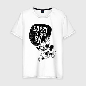 Мужская футболка хлопок с принтом Sorry im busy rn в городе Новоалтайск, 100% хлопок | прямой крой, круглый вырез горловины, длина до линии бедер, слегка спущенное плечо. | disney | mickey mouse | дисней | микки маус