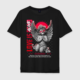 Мужская футболка хлопок Oversize с принтом Dead Angel black в городе Новоалтайск, 100% хлопок | свободный крой, круглый ворот, “спинка” длиннее передней части | ангел | в подарок | влюбленным | жене | любимой | любимому | любовь | мужу | на день рождения | с надписями | с цитатами | сердце