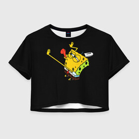 Женская футболка Crop-top 3D с принтом SpongeBob 3s в городе Новоалтайск, 100% полиэстер | круглая горловина, длина футболки до линии талии, рукава с отворотами | губка боб | на коленях | облизывает | один | спанч боб