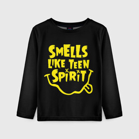 Детский лонгслив 3D с принтом Smells like teen spirit в городе Новоалтайск, 100% полиэстер | длинные рукава, круглый вырез горловины, полуприлегающий силуэт
 | alternative | kurt cobain | metall | music | nirvana | rock | альтернатива | курт кобейн | курт кобэйн | металл | музыка | нирвана | нирванна | рок