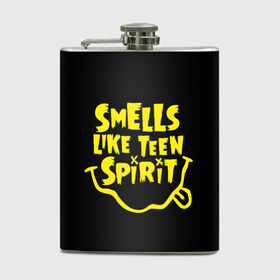 Фляга с принтом Smells like teen spirit в городе Новоалтайск, металлический корпус | емкость 0,22 л, размер 125 х 94 мм. Виниловая наклейка запечатывается полностью | Тематика изображения на принте: alternative | kurt cobain | metall | music | nirvana | rock | альтернатива | курт кобейн | курт кобэйн | металл | музыка | нирвана | нирванна | рок