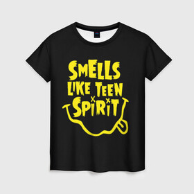 Женская футболка 3D с принтом Smells like teen spirit в городе Новоалтайск, 100% полиэфир ( синтетическое хлопкоподобное полотно) | прямой крой, круглый вырез горловины, длина до линии бедер | alternative | kurt cobain | metall | music | nirvana | rock | альтернатива | курт кобейн | курт кобэйн | металл | музыка | нирвана | нирванна | рок