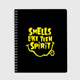 Тетрадь с принтом Smells like teen spirit в городе Новоалтайск, 100% бумага | 48 листов, плотность листов — 60 г/м2, плотность картонной обложки — 250 г/м2. Листы скреплены сбоку удобной пружинной спиралью. Уголки страниц и обложки скругленные. Цвет линий — светло-серый
 | alternative | kurt cobain | metall | music | nirvana | rock | альтернатива | курт кобейн | курт кобэйн | металл | музыка | нирвана | нирванна | рок