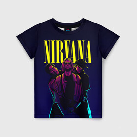Детская футболка 3D с принтом Nirvana Neon в городе Новоалтайск, 100% гипоаллергенный полиэфир | прямой крой, круглый вырез горловины, длина до линии бедер, чуть спущенное плечо, ткань немного тянется | Тематика изображения на принте: alternative | kurt cobain | metall | music | nirvana | rock | альтернатива | курт кобейн | курт кобэйн | металл | музыка | нирвана | нирванна | рок