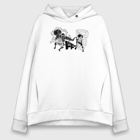 Женское худи Oversize хлопок с принтом Резиновый Луффи против Луффи | One Piece в городе Новоалтайск, френч-терри — 70% хлопок, 30% полиэстер. Мягкий теплый начес внутри —100% хлопок | боковые карманы, эластичные манжеты и нижняя кромка, капюшон на магнитной кнопке | anime | manga | monkey d. luffy | one piece | аниме | большой куш | ван пис | вон пис | капитан | король пиратов | луси | луфи | луффи | луффи но уми | луффи таро | манга | манки д. луффи | мугивара | пират | пятый император