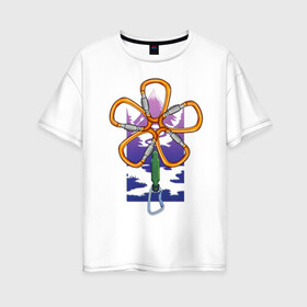 Женская футболка хлопок Oversize с принтом Flower carabiners в городе Новоалтайск, 100% хлопок | свободный крой, круглый ворот, спущенный рукав, длина до линии бедер
 | adventure | carabiner | climb | climbing | mountain | гора | карабин | путешествие | скалолазание | цветок