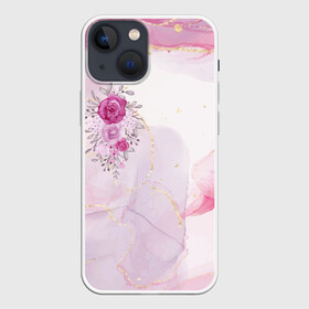 Чехол для iPhone 13 mini с принтом Цветы роспись акварелью в городе Новоалтайск,  |  | акварель | акварелью | гуашь | золото | иллюстрация | картина | кисть | кистью | красками | краски | лепестки | лепесток | линия | листок | листья | мазки | маслом | масляные | мягкий | нежный | пастель