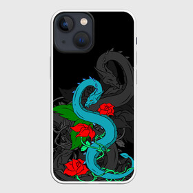 Чехол для iPhone 13 mini с принтом Дракон и Розы в городе Новоалтайск,  |  | dragon | rose | дракон | животные | змея | монстр | природа | растения | розы | узор | цветы