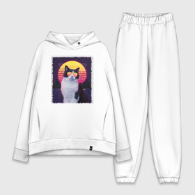 Женский костюм хлопок Oversize с принтом synthwave cat в городе Новоалтайск,  |  | cat | music style | new retro | newretro | retro | retrowave | synthwave | кот в очках | котик в очках | нью ретро | ретро волна | ретро стиль