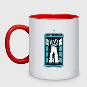Кружка двухцветная с принтом Tardis - Bad Wolf в городе Новоалтайск, керамика | объем — 330 мл, диаметр — 80 мм. Цветная ручка и кайма сверху, в некоторых цветах — вся внутренняя часть | doctor who | future | space | tardis | time | будка | будущее | время | галактика | доктор кто | космос | машина времени | наука | приключения | пространство | профессор | прошлое | сериал | тардис | телепорт | ученый | фа