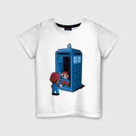 Детская футболка хлопок с принтом Tardis Mario в городе Новоалтайск, 100% хлопок | круглый вырез горловины, полуприлегающий силуэт, длина до линии бедер | doctor who | future | space | tardis | time | будка | будущее | время | галактика | доктор кто | космос | марио | машина времени | наука | приключения | пространство | профессор | прошлое | сериал | тардис | телепорт | уче