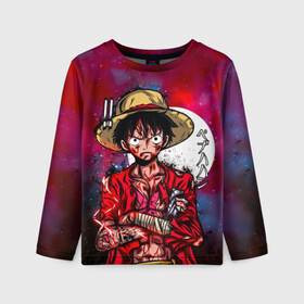 Детский лонгслив 3D с принтом Луффи One Piece. Большой куш в городе Новоалтайск, 100% полиэстер | длинные рукава, круглый вырез горловины, полуприлегающий силуэт
 | anime | manga | monkey d. luffy | one piece | аниме | большой куш | ван пис | вон пис | капитан | король пиратов | луси | луфи | луффи | луффи но уми | луффи таро | манга | манки д. луффи | мугивара | пират | пятый император