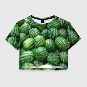 Женская футболка Crop-top 3D с принтом Арбузы в городе Новоалтайск, 100% полиэстер | круглая горловина, длина футболки до линии талии, рукава с отворотами | арбуз | арбузы | зеленый | много | текстура | фрукт | ягода