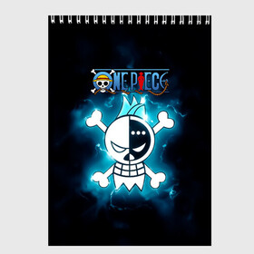 Скетчбук с принтом Веселый Роджер Фрэнки | One Piece в городе Новоалтайск, 100% бумага
 | 48 листов, плотность листов — 100 г/м2, плотность картонной обложки — 250 г/м2. Листы скреплены сверху удобной пружинной спиралью | anime | frankie | manga | one piece | water 7 | аниме | большой куш | ван пис | великий флот | вон пис | железный человек | катти флам | киборг | корабельный плотник | король пиратов | манга | пират