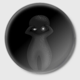 Значок с принтом Что? в городе Новоалтайск,  металл | круглая форма, металлическая застежка в виде булавки | cute | dark | gothic | monochrome | mork2028 | shadow | готический | милый | монохромный | морк2028 | тень | тьма | чёрно белый | эмоции