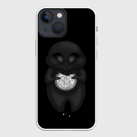 Чехол для iPhone 13 mini с принтом Ом ном ном в городе Новоалтайск,  |  | black | cute | dark | gothic | gourmand | gray | monochrome | mork2028 | shadow | булочка | готический | еда | милый | монохромный | морк2028 | обжора | пухляш | тёмный | тень | тьма | чёрно белый