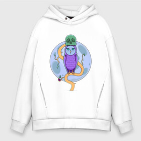 Мужское худи Oversize хлопок с принтом Colorful Owl в городе Новоалтайск, френч-терри — 70% хлопок, 30% полиэстер. Мягкий теплый начес внутри —100% хлопок | боковые карманы, эластичные манжеты и нижняя кромка, капюшон на магнитной кнопке | Тематика изображения на принте: colorful | дерево | иллюстрация | совёнок | череп