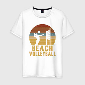 Мужская футболка хлопок с принтом Beach Volleyball в городе Новоалтайск, 100% хлопок | прямой крой, круглый вырез горловины, длина до линии бедер, слегка спущенное плечо. | ball | beach | game | sport | volley | volleyball | волейбол | волейболист | волейболистка | гол | игра | игрок | мяч | площадка | пляж | пляжный | победа | сетка | спорт | тренер | чемпион