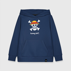 Детская толстовка хлопок с принтом Sunny Go! One Piece в городе Новоалтайск, 100% хлопок | Круглый горловой вырез, эластичные манжеты, пояс, капюшен | anime | manga | one piece | аниме | большой куш | ван пис | весёлый роджер | вон пис | король пиратов | логотип | манга | монки д. луффи | мугивары | перекрещённый костями | пират | пиратский флаг