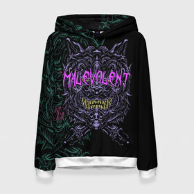 Женская толстовка 3D с принтом MALEVOLENT / ANGRY DOG в городе Новоалтайск, 100% полиэстер  | двухслойный капюшон со шнурком для регулировки, мягкие манжеты на рукавах и по низу толстовки, спереди карман-кенгуру с мягким внутренним слоем. | angry dog | готический | дог | животные | зверь | злая собака | зубы | клыки | монстр | оскал | пасть | пес | челюсть