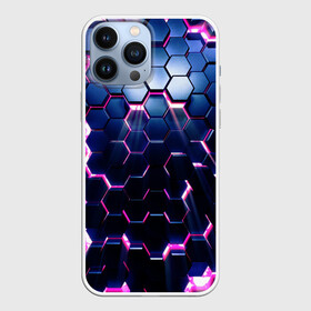 Чехол для iPhone 13 Pro Max с принтом ФИОЛЕТОВОЕ СВЕЧЕНИЕ 3D в городе Новоалтайск,  |  | Тематика изображения на принте: абстракция | блеск | луч | неон | свечение | сирень | соты | текстура | ультрофиолет | фигура | шестиграник | шестиугольник