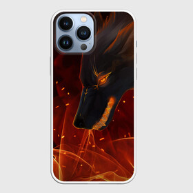 Чехол для iPhone 13 Pro Max с принтом ОГНЕНЫЙ ВОЛК, 3d в городе Новоалтайск,  |  | Тематика изображения на принте: боевойоскал | волк | глаза | гнев | злой | зубы | искра | огонь | пламья | страшный | уголёк | языкипламени | ярость