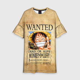 Детское платье 3D с принтом Манки Д. Луффи в розыске One Piece в городе Новоалтайск, 100% полиэстер | прямой силуэт, чуть расширенный к низу. Круглая горловина, на рукавах — воланы | anime | manga | monkey d. luffy | one piece | аниме | большой куш | ван пис | вон пис | капитан | король пиратов | луси | луфи | луффи | луффи но уми | луффи таро | манга | манки д. луффи | мугивара | пират | пятый император