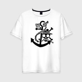 Женская футболка хлопок Oversize с принтом Пираты Соломенной Шляпы One Piece в городе Новоалтайск, 100% хлопок | свободный крой, круглый ворот, спущенный рукав, длина до линии бедер
 | anime | manga | one piece | аниме | большой куш | ван пис | весёлый роджер | вон пис | король пиратов | логотип | манга | монки д. луффи | мугивары | перекрещённый костями | пират | пиратский флаг