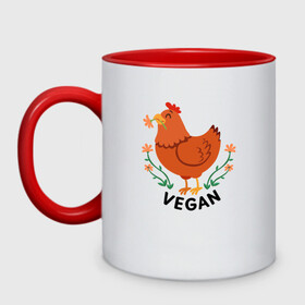Кружка двухцветная с принтом Vegan Chicken в городе Новоалтайск, керамика | объем — 330 мл, диаметр — 80 мм. Цветная ручка и кайма сверху, в некоторых цветах — вся внутренняя часть | green | greenpaece | nature | sport | vegan | yoga | веган | вегетарианец | гринпис | еда | животные | жизнь | здоровье | зеленый | йога | курица | мир | овощи | пища | планета | природа | растение | спорт | тело | фрукты