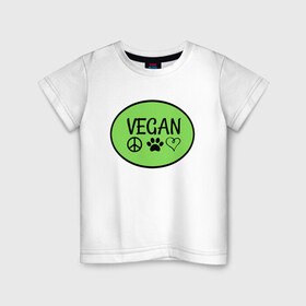 Детская футболка хлопок с принтом Vegan Family в городе Новоалтайск, 100% хлопок | круглый вырез горловины, полуприлегающий силуэт, длина до линии бедер | green | greenpaece | nature | sport | vegan | yoga | веган | вегетарианец | гринпис | еда | животные | жизнь | здоровье | зеленый | йога | мир | овощи | пища | планета | природа | растение | спорт | тело | фрукты