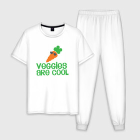 Мужская пижама хлопок с принтом Veggies Are Cool в городе Новоалтайск, 100% хлопок | брюки и футболка прямого кроя, без карманов, на брюках мягкая резинка на поясе и по низу штанин
 | green | greenpaece | nature | sport | vegan | yoga | веган | вегетарианец | гринпис | еда | животные | жизнь | здоровье | зеленый | йога | мир | овощи | пища | планета | природа | растение | спорт | тело | фрукты