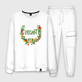 Мужской костюм хлопок с принтом Vegan World в городе Новоалтайск, 100% хлопок | на свитшоте круглая горловина, мягкая резинка по низу. Брюки заужены к низу, на них два вида карманов: два “обычных” по бокам и два объемных, с клапанами, расположенные ниже линии бедра. Брюки с мягкой трикотажной резинкой на поясе и по низу штанин. В поясе для дополнительного комфорта — широкие завязки | green | greenpaece | nature | sport | vegan | yoga | веган | вегетарианец | гринпис | еда | животные | жизнь | здоровье | зеленый | йога | мир | овощи | пища | планета | природа | растение | спорт | тело | фрукты