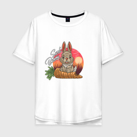 Мужская футболка хлопок Oversize с принтом Sweet Bunny в городе Новоалтайск, 100% хлопок | свободный крой, круглый ворот, “спинка” длиннее передней части | закат | иллюстрация | крольченок | морковь | сладкий кролик