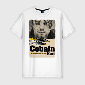 Мужская футболка хлопок Slim с принтом Kurt Cobain paper cuts в городе Новоалтайск, 92% хлопок, 8% лайкра | приталенный силуэт, круглый вырез ворота, длина до линии бедра, короткий рукав | Тематика изображения на принте: cobain | grunge | kurt | kurt cobain | nirvana | грандж | кобейн | курт | курт кобейн | нирвана | рок