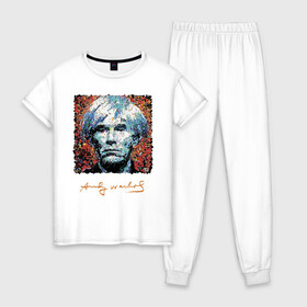 Женская пижама хлопок с принтом Andy Warhol в городе Новоалтайск, 100% хлопок | брюки и футболка прямого кроя, без карманов, на брюках мягкая резинка на поясе и по низу штанин | andy warhol | art | legend | pop art | portrait | signature | искусство | легенда | подпись | поп арт | портрет | энди уорхол