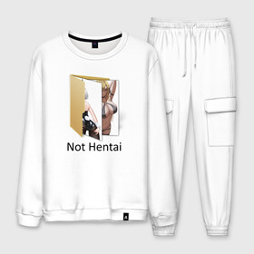 Мужской костюм хлопок с принтом Not Hentai в городе Новоалтайск, 100% хлопок | на свитшоте круглая горловина, мягкая резинка по низу. Брюки заужены к низу, на них два вида карманов: два “обычных” по бокам и два объемных, с клапанами, расположенные ниже линии бедра. Брюки с мягкой трикотажной резинкой на поясе и по низу штанин. В поясе для дополнительного комфорта — широкие завязки | ahegao | anime | love anime | manga | senpai | аниме | ахегао | забавный | любителю аниме | люблю аниме | мем | обман | папка | папка на компьютере | прикол | рабочий стол | с юмором | семпай | сенпай | тяночка | 