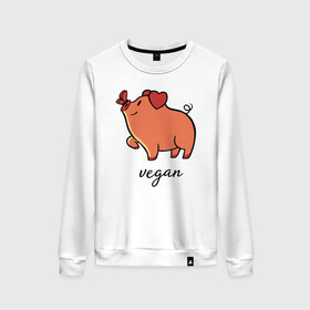 Женский свитшот хлопок с принтом Pig Vegan в городе Новоалтайск, 100% хлопок | прямой крой, круглый вырез, на манжетах и по низу широкая трикотажная резинка  | green | greenpaece | nature | sport | vegan | yoga | веган | вегетарианец | гринпис | еда | животные | жизнь | здоровье | зеленый | йога | мир | овощи | пища | планета | природа | растение | свинья | спорт | тело | фрукты
